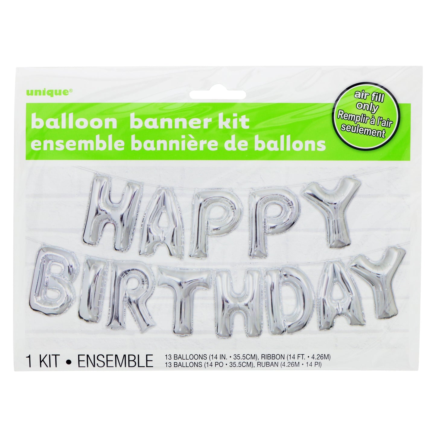 Unique 14" Foil Letter "Happy Birthday" Balloon Banner Kit - Stunning Silver