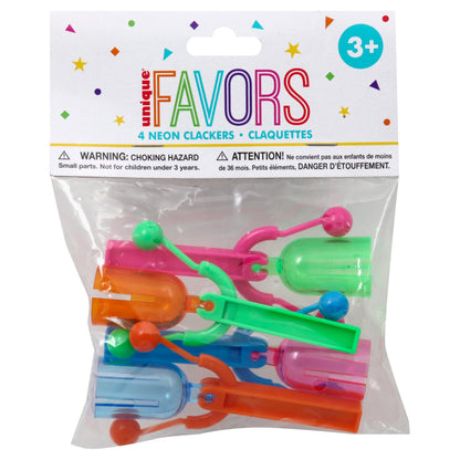 Unique Neon Clacker Noisemakers, 4 pack