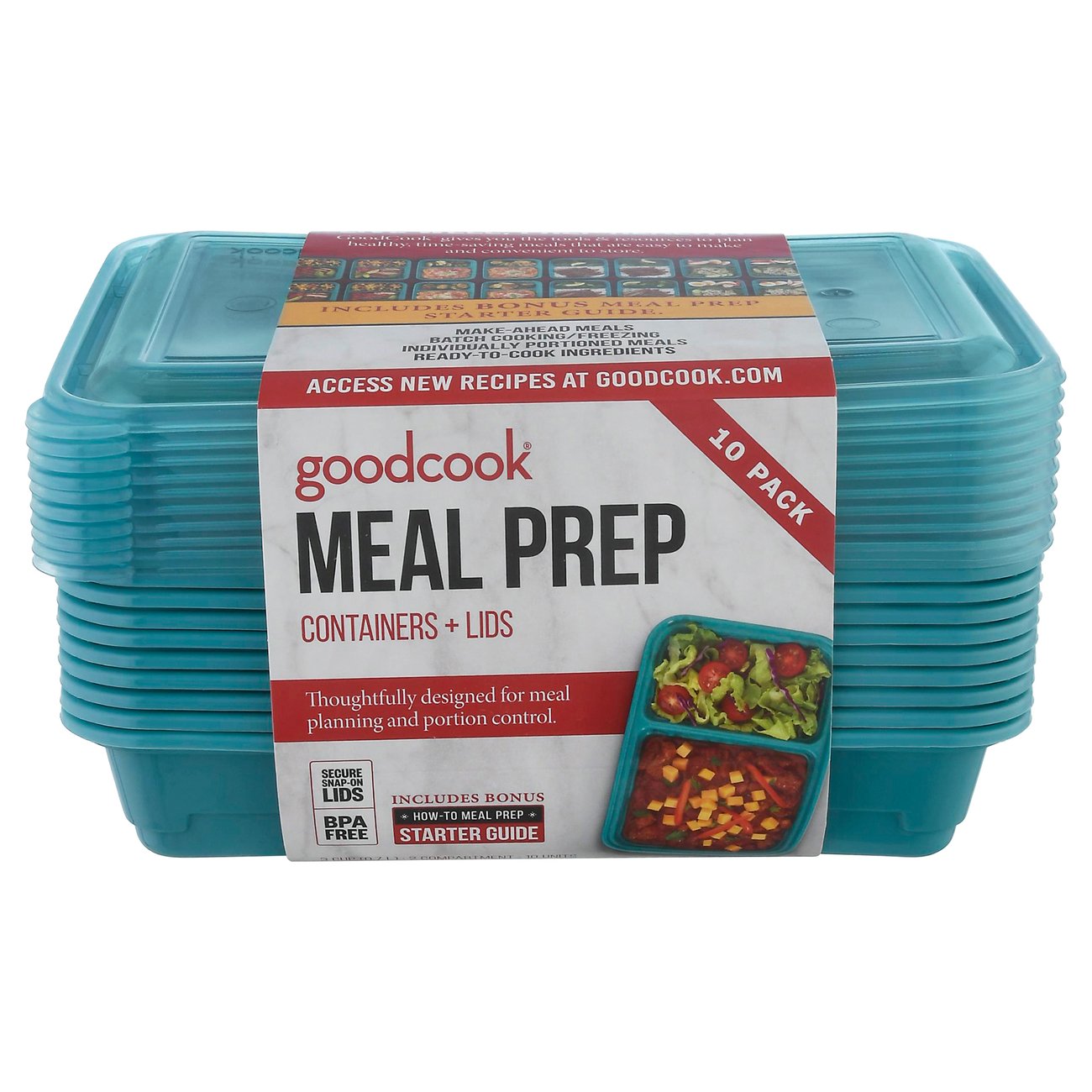 GoodCook Meal Prep 1 Compartment Rectangle Black Containers + Lids - 10 count