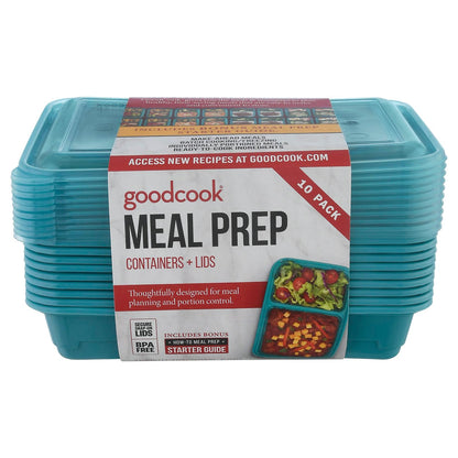GoodCook Meal Prep 1 Compartment Rectangle Black Containers + Lids - 10 count