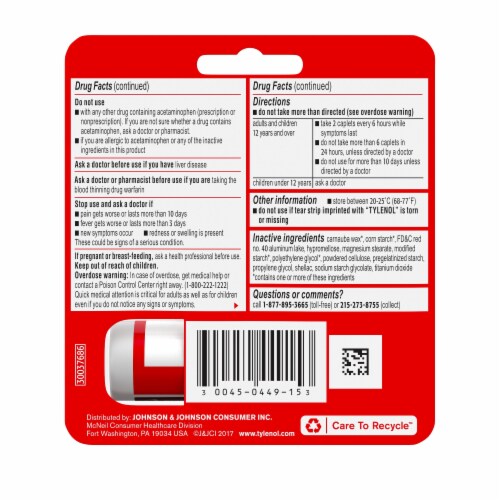 Tylenol Extra Strength Caplets with Acetaminophen, Travel Size, 10 ct