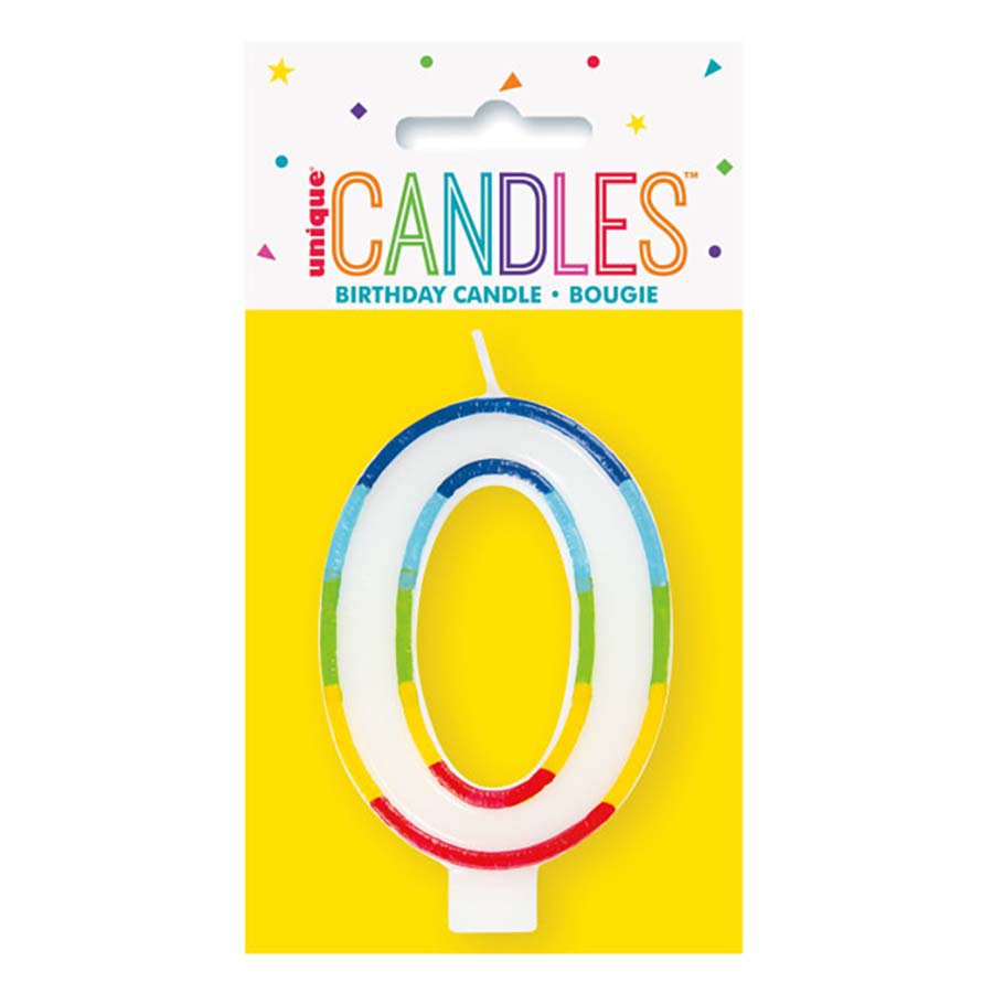Unique Vibrant Rainbow Border Birthday Candle - Number 0