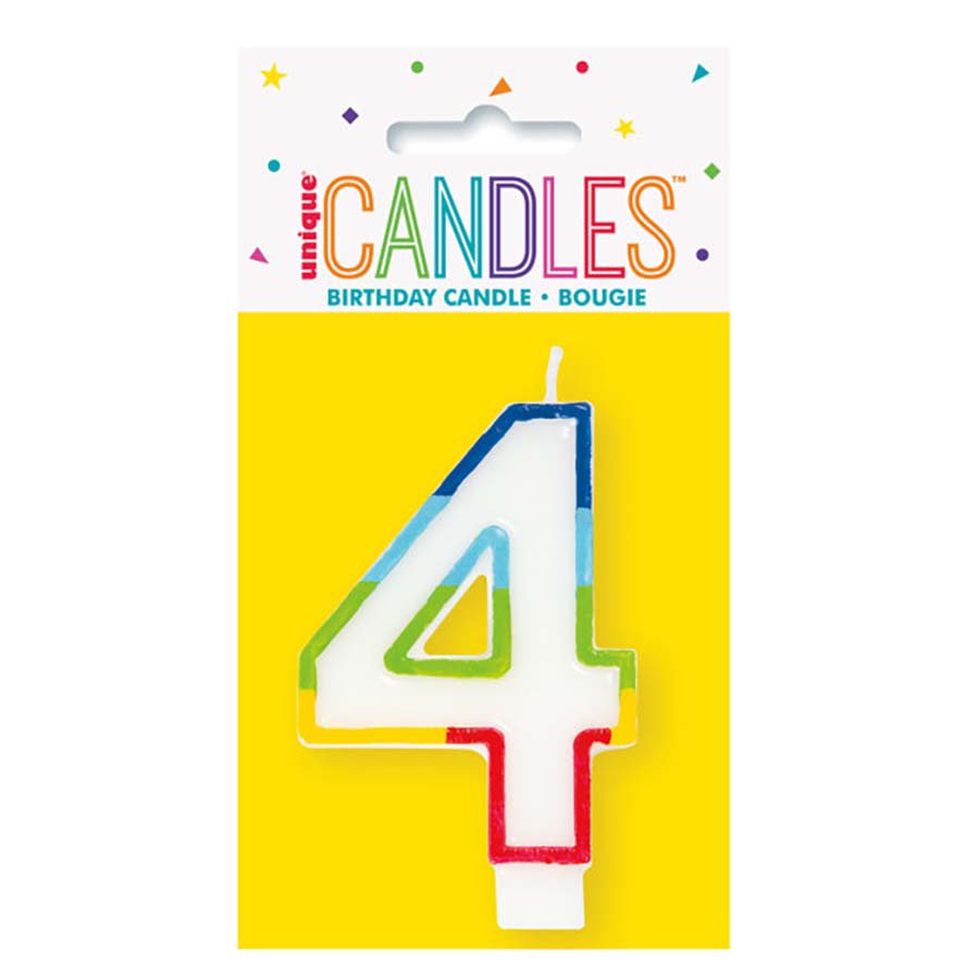 Unique Vibrant Rainbow Border Birthday Candle - Number 4