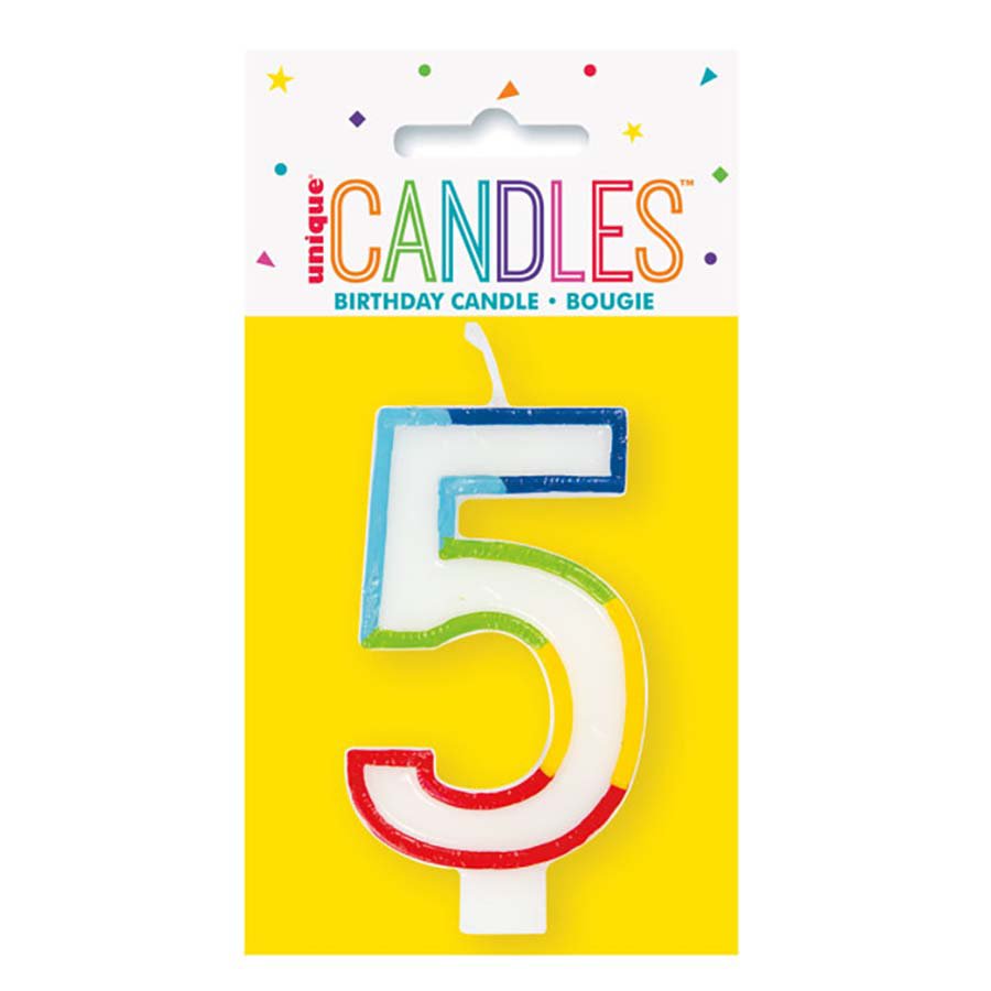 Unique Vibrant Rainbow Border Birthday Candle - Number 5