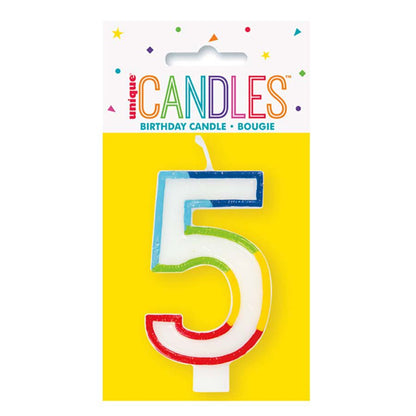 Unique Vibrant Rainbow Border Birthday Candle - Number 5