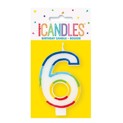 Unique Vibrant Rainbow Border Birthday Candle - Number 6