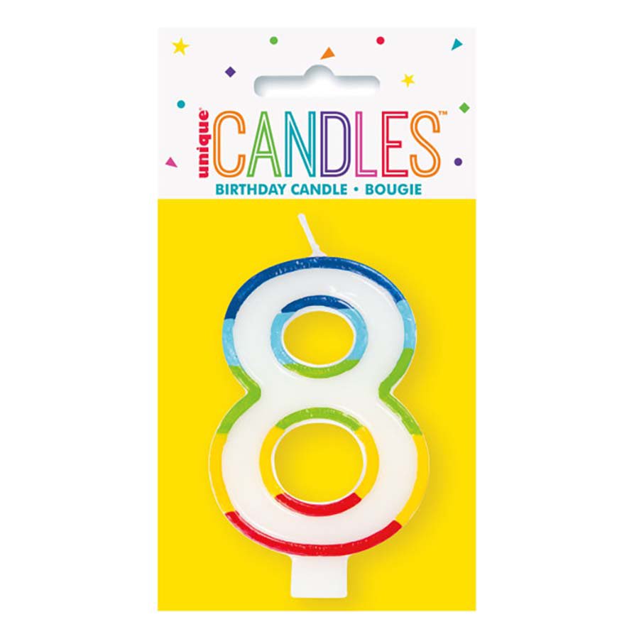 Unique Vibrant Rainbow Border Birthday Candle - Number 8