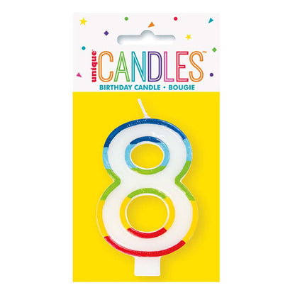 Unique Vibrant Rainbow Border Birthday Candle - Number 8
