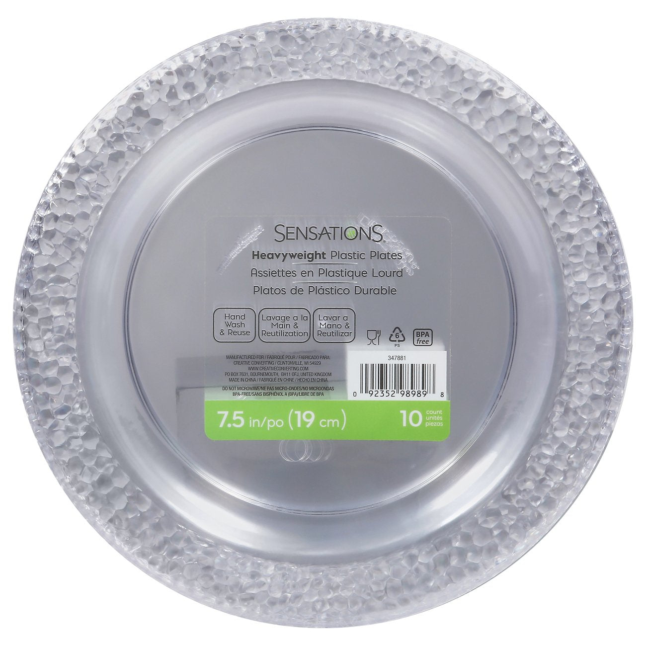 SENSATIONS Heavyweight Plastic Dinner Plates - Clear Pebble, 10 count