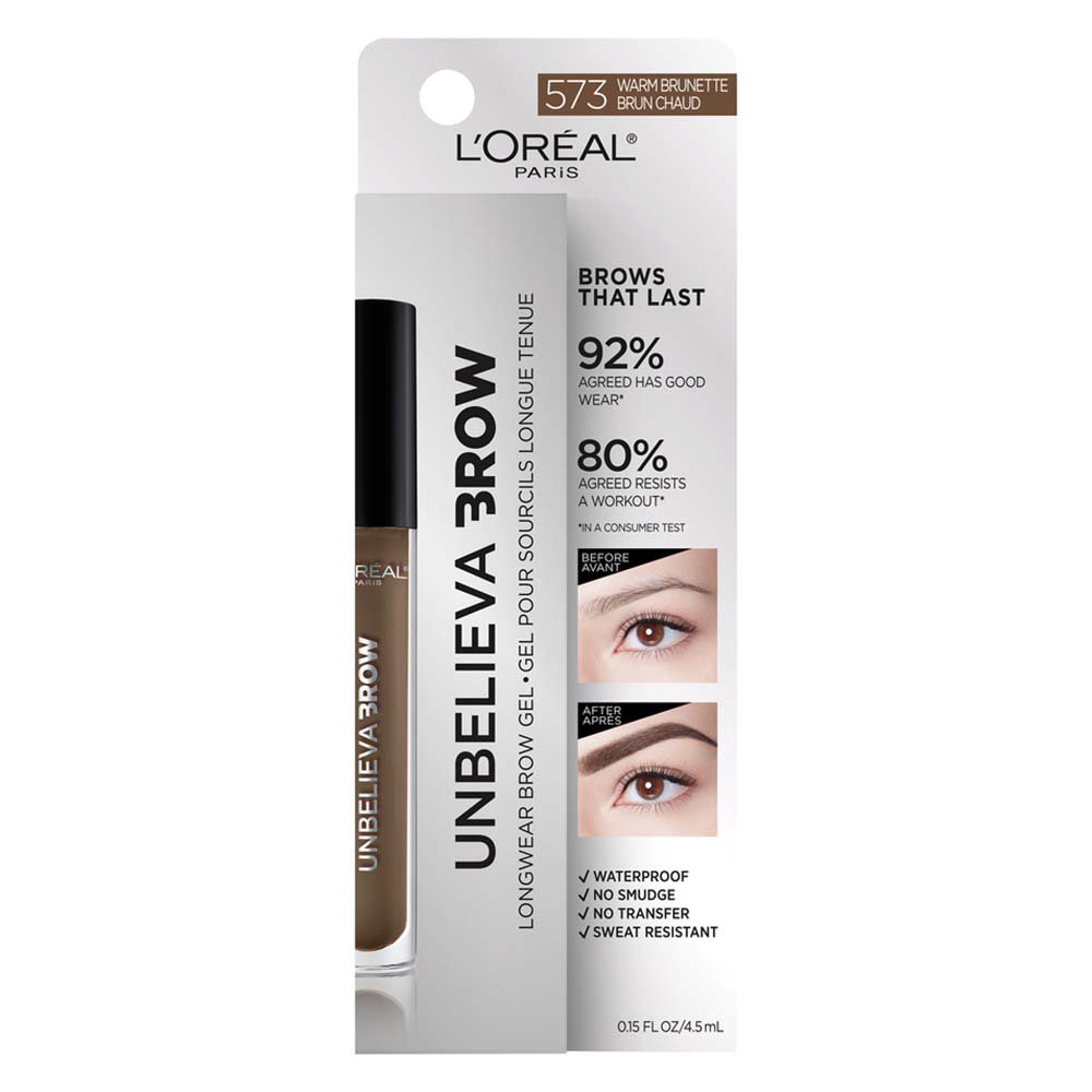 L'ORÉAL PARIS Unbelieva-Brow Longwear Waterproof Tinted Brow Gel, 580 Black, 0.15 fl. oz.