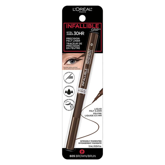 L'ORÉAL PARIS Infallible Grip Precision Felt Tip Waterproof Eyeliner, 605 Brown, 0.034 fl oz