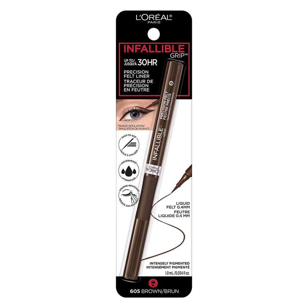 L'ORÉAL PARIS Infallible Grip Precision Felt Tip Waterproof Eyeliner, 610 Gray, 0.034 fl oz