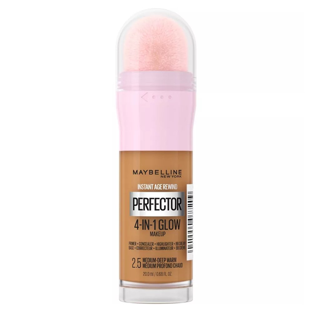 MAYBELLINE New York Instant Age Rewind Perfector 4-In-1 Glow Makeup, 2.5 Medium Deep Warm, 0.68 oz