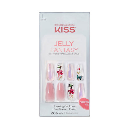 Kiss Jelly Fantasy 28 Count Light Pink/Glitter Long Length