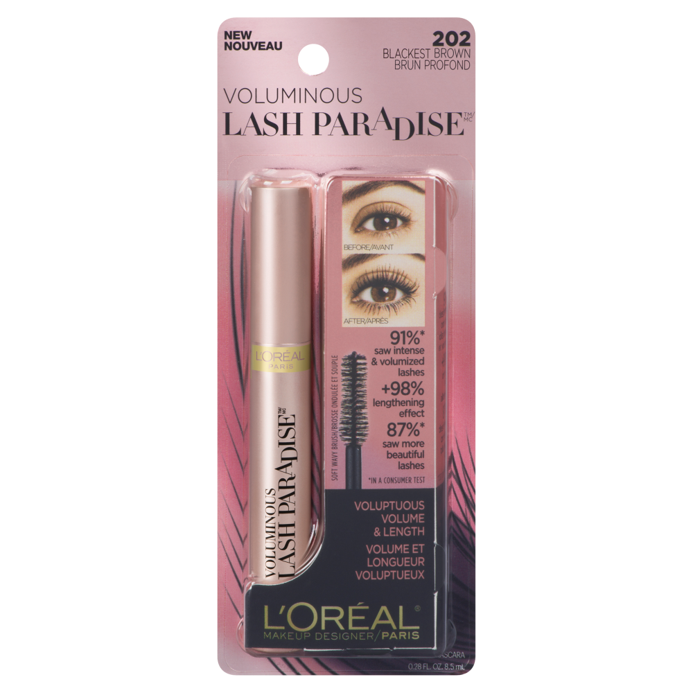 L'ORÉAL PARIS Voluminous Lash Paradise Washable Mascara, 202 Black Brown, 0.28 fl oz