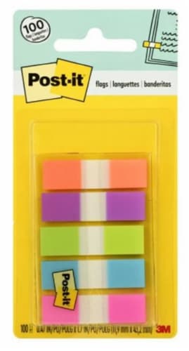 Post-it Flags, Assorted Bright Colors, .5 in. Wide, 100 Flags/On-the-Go Dispenser