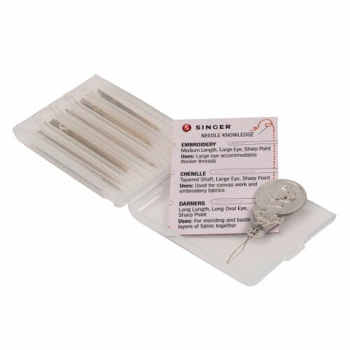 SINGER Assorted Hand Needles in Compact with Built-In Needle Threader Storage, 30 Count