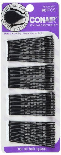 CONAIR Styling Essentials Curved Bobby Pins - Black, 60 count