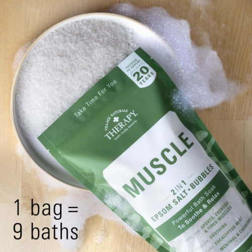 Village Nat. Bath Soak Muscle 2In1 Epsom Salt  36oz Bag