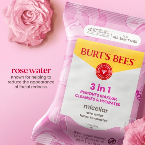 Burts Bees Towelettes Micellar 3-In-1 Rose Water 30 Ct (3in)