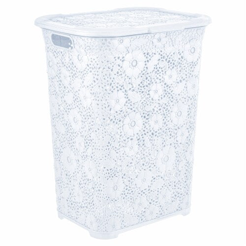 50 L LACE HAMPER, WHITE