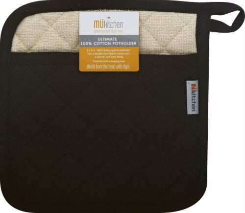 MUkitchen 100% Cotton Terry-Lined 9"x9" Potholder - Crimson