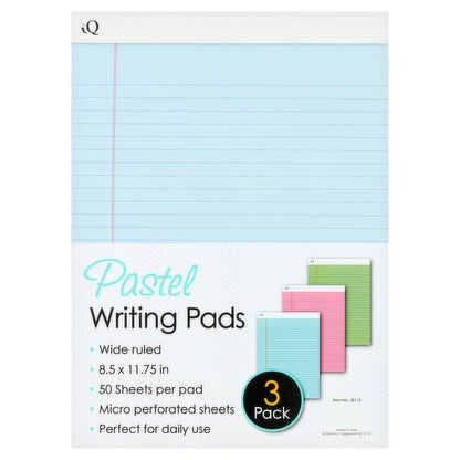 iScholar iQ Pastel Writing Pads, 3 count - Assorted Pastels, 8.5" x 11.75"