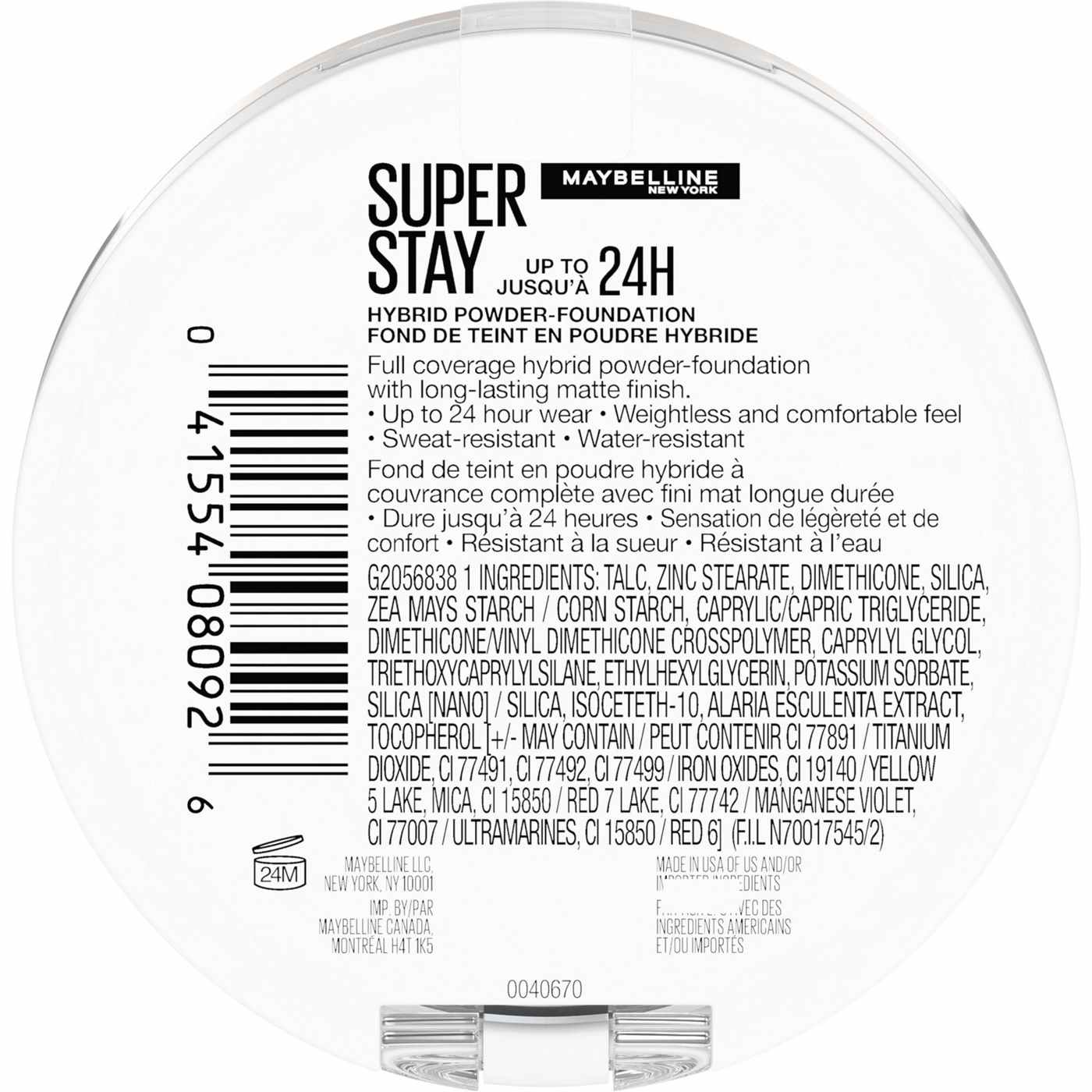 MAYBELLINE New York Super Stay Up To 24Hr Hybrid Powder-Foundation, 102, 0.21 oz