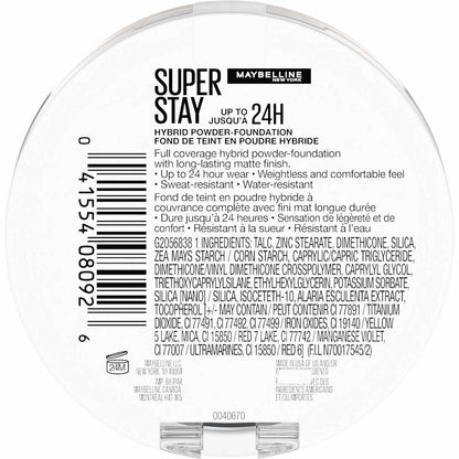 MAYBELLINE New York Super Stay Up To 24Hr Hybrid Powder-Foundation, 102, 0.21 oz