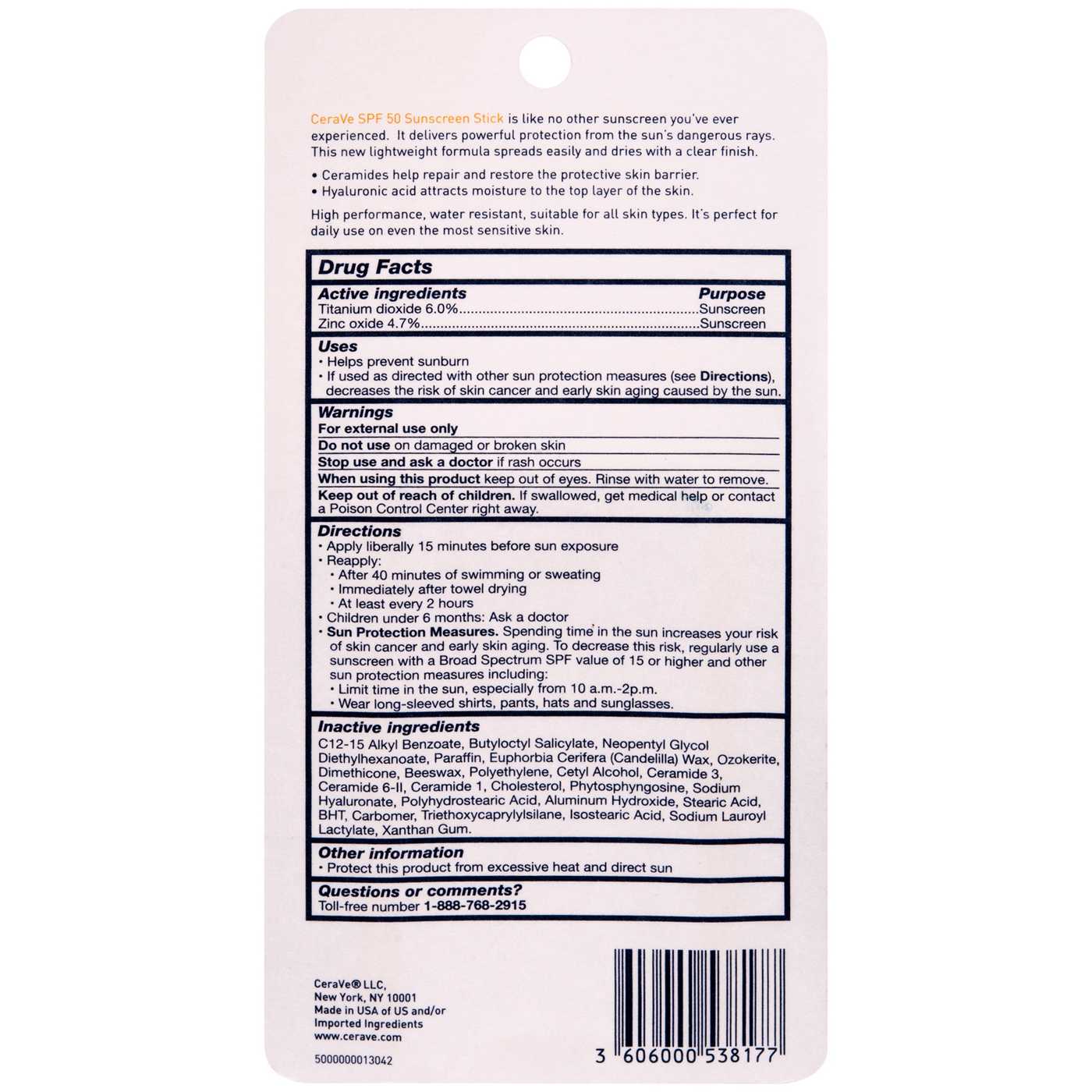 Cerave Sunscreen Invisible Zinc Spf#50 Stick 0.47oz