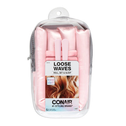 CONAIR Heatless Satin Loose Waves Roller & Accessories Set - Pink, 5 count
