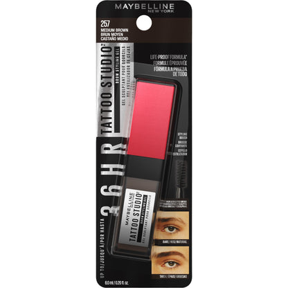 Maybelline Tattoo Studio Brow Styling Gel, Up to 36HR Wear, Medium Brown, 0.2 fl oz