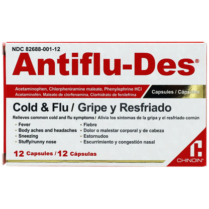 Chinoin Antiflu-Des Cold and Flu Treatment Capsules, 12 Count
