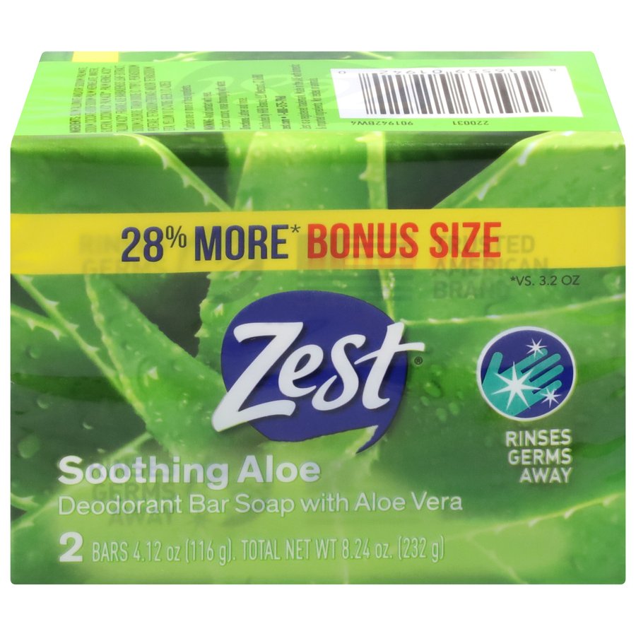 Zest Bath Bars 4.12oz 2 Count Soothing Aloe Bonus Size