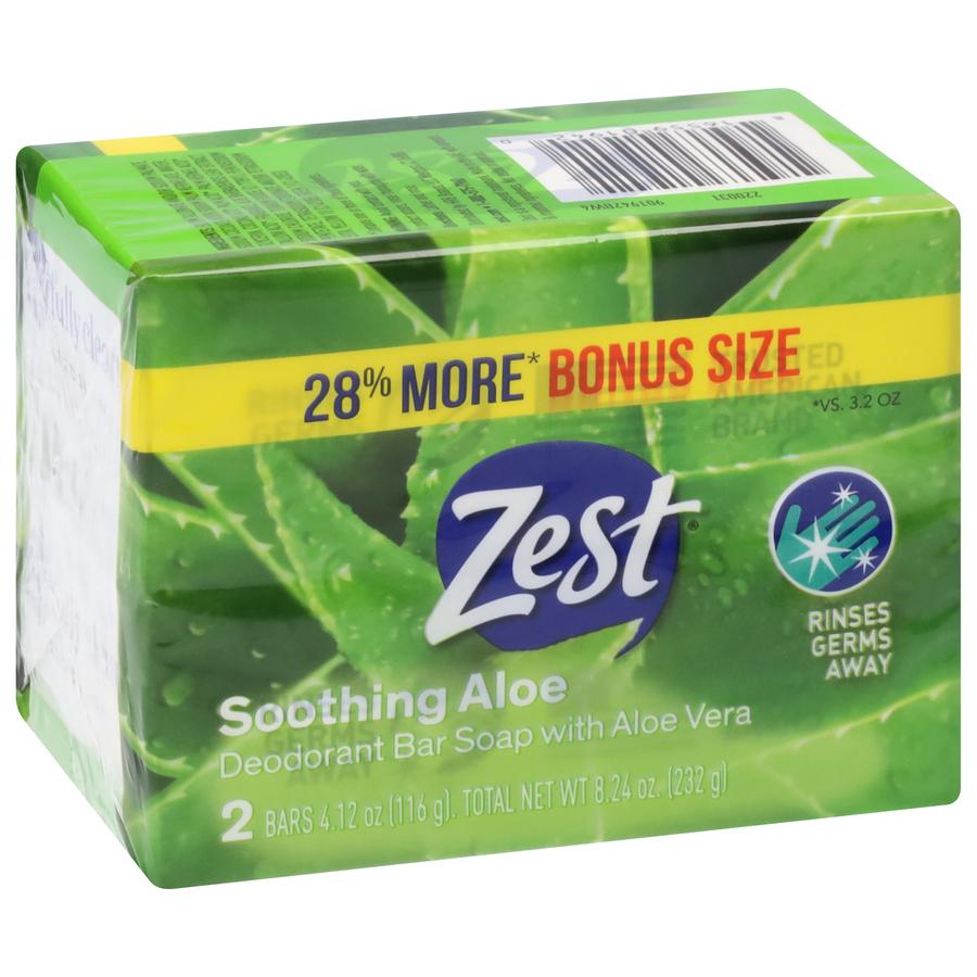 Zest Bath Bars 4.12oz 2 Count Soothing Aloe Bonus Size