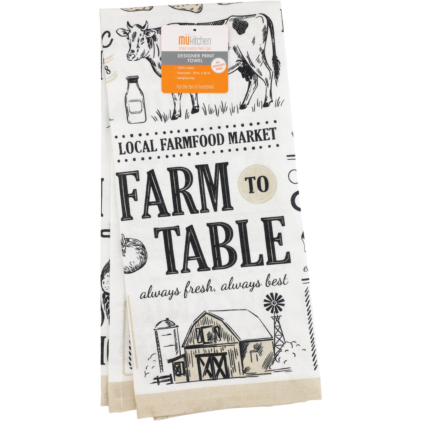 MUkitchen 100% Cotton Jacquard Woven Towel - Farm To Table, 20"x30"