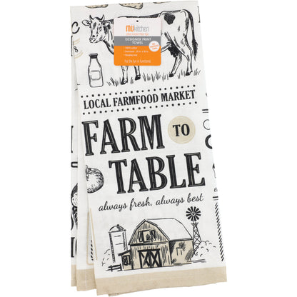 MUkitchen 100% Cotton Jacquard Woven Towel - Farm To Table, 20"x30"