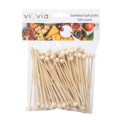 Viovia Beige Bamboo Ball Appetizer Pick 100ct