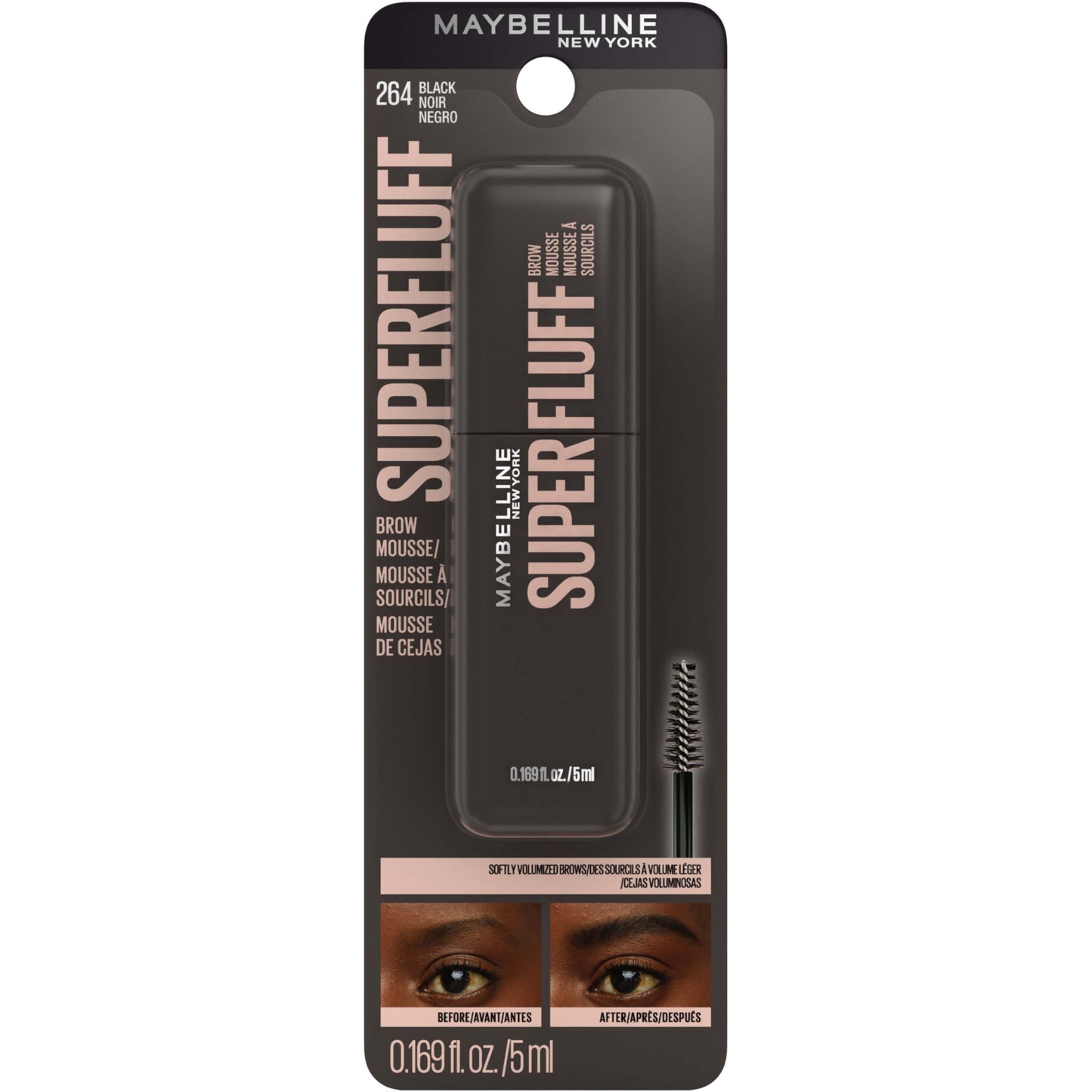 MAYBELLINE New York Superfluff Brow Mousse, 264 Black, 0.17 oz