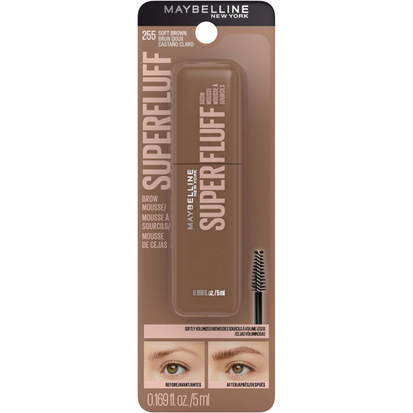 MAYBELLINE New York Superfluff Brow Mousse, 255 Soft Brown, 0.17 oz