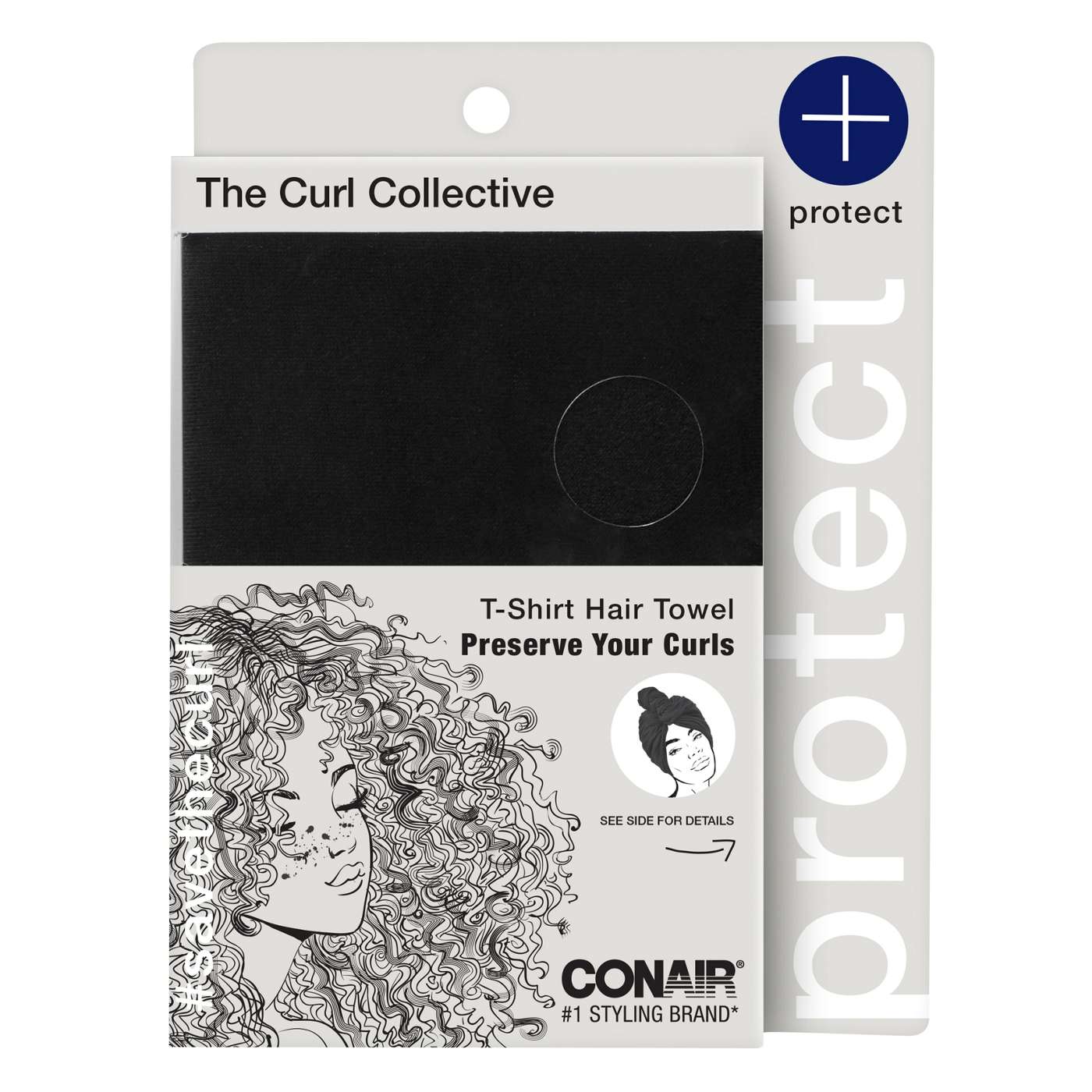 CONAIR Curl Collective Protect Rectangle T-Shirt Hair Towel - Black