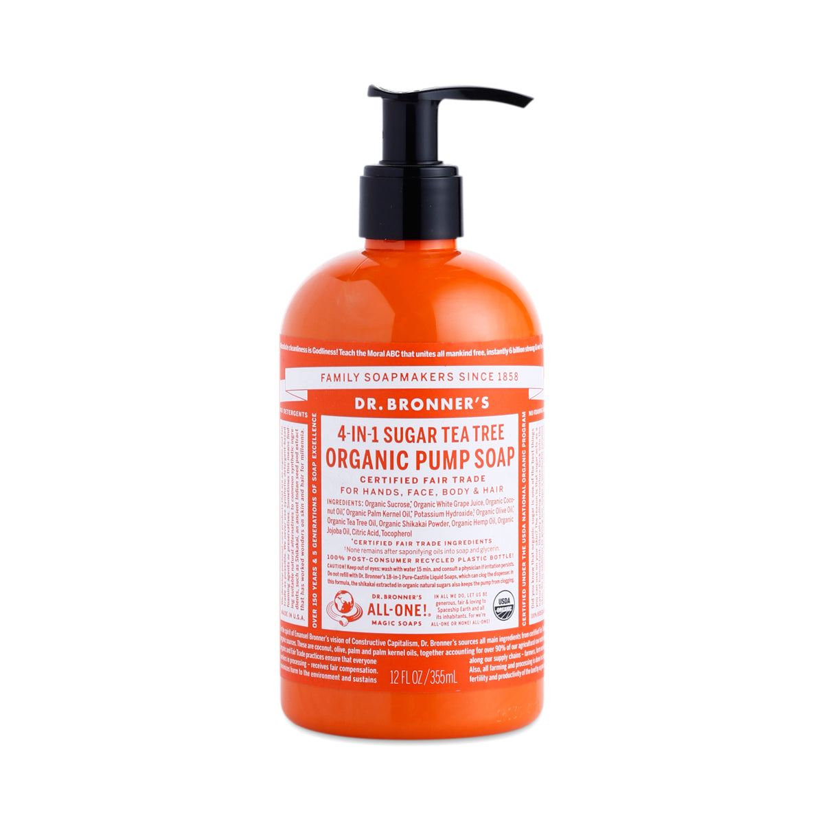Dr. Bronners Organic Sugar Soap 12oz Tea Tree Pump