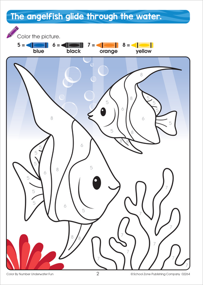 School Zone Color By Number Underwater Fun Workbook