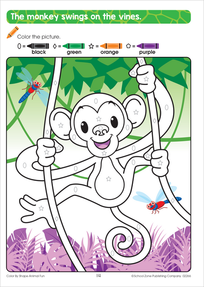 School Zone Color By Shape Animal Fun Workbook