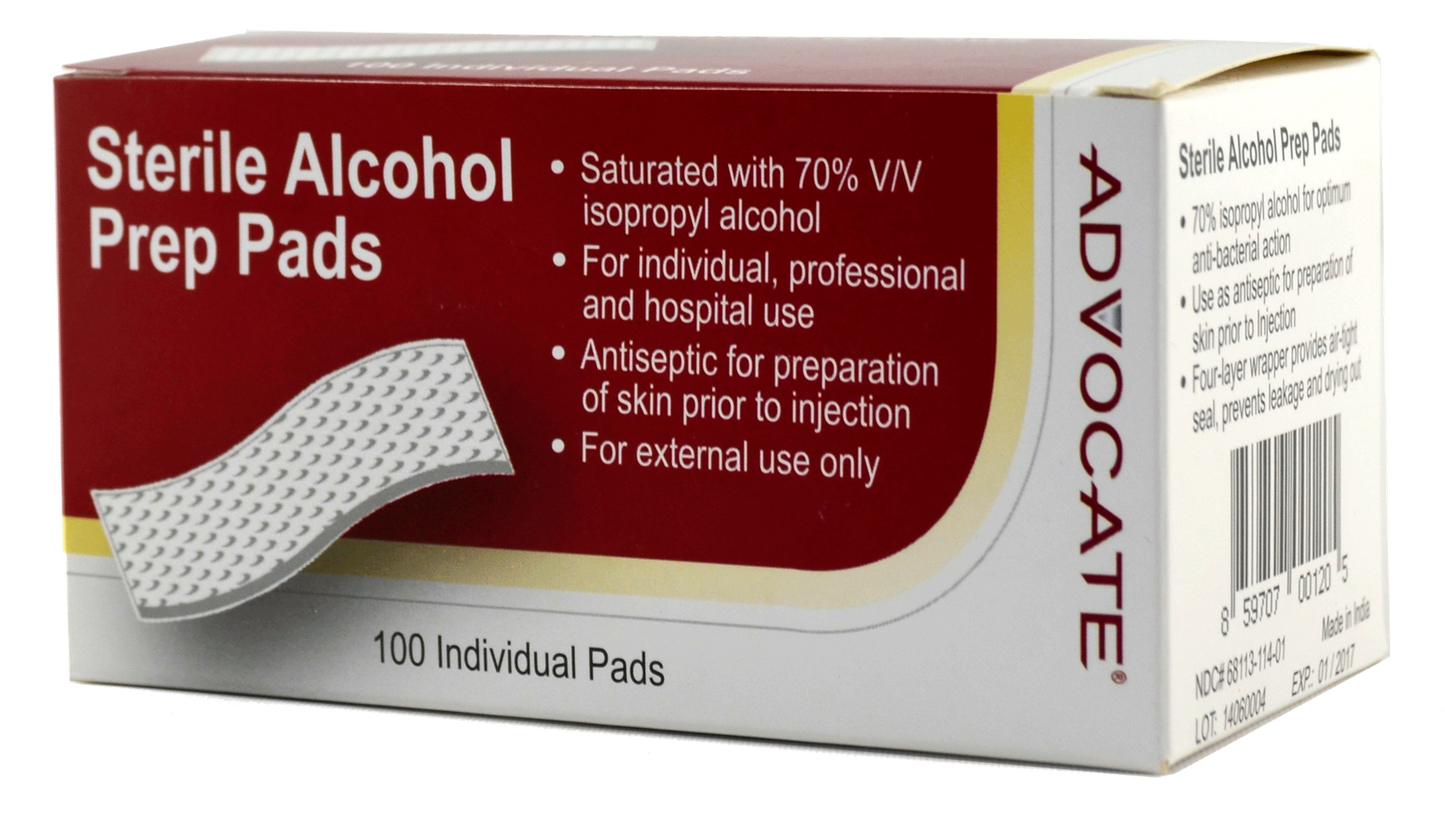 ADVOCATE STERILE ALCOHOL PREP PADS 100CT