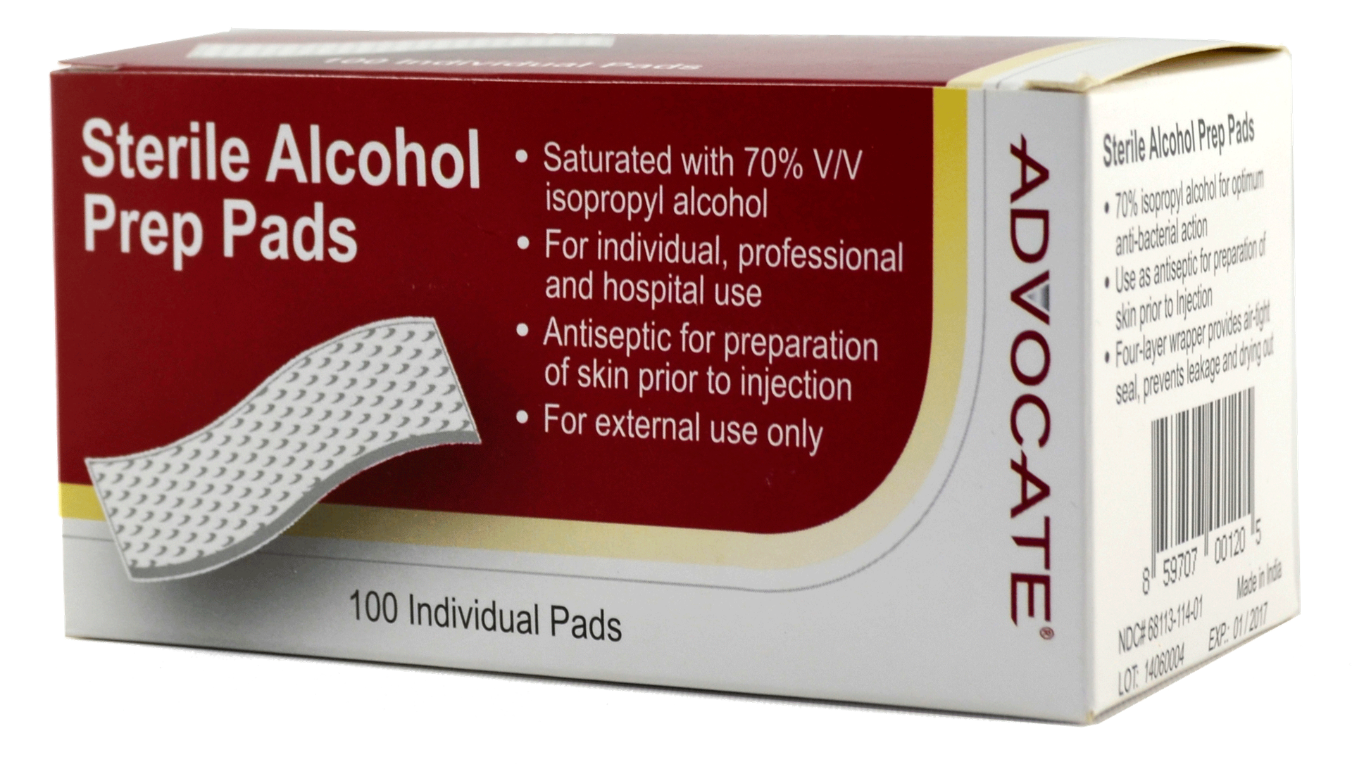 ADVOCATE STERILE ALCOHOL PREP PADS 100CT