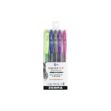 Zebra Sarasa Clip 0.5mm Fine Point Gel Ink Pens 5-Pack Cool & Refined Set, Assorted Colors