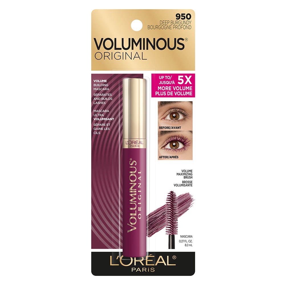 L'ORÉAL PARIS Voluminous Original Washable Bold Eye Mascara, 950 Deep Burgundy, 0.28 fl. oz.
