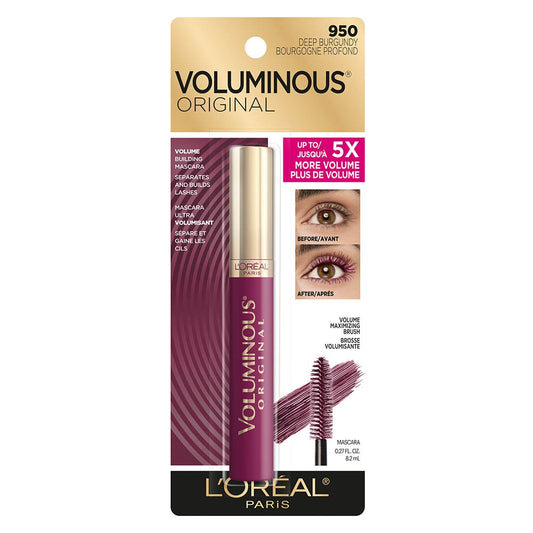 L'ORÉAL PARIS Voluminous Original Washable Bold Eye Mascara, 950 Deep Burgundy, 0.28 fl. oz.