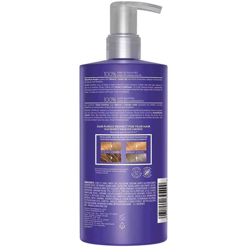 L'ORÉAL PARIS EverPure Sulfate Free Purple Shampoo for Colored Hair, Travel Size, 2.5 fl. oz.